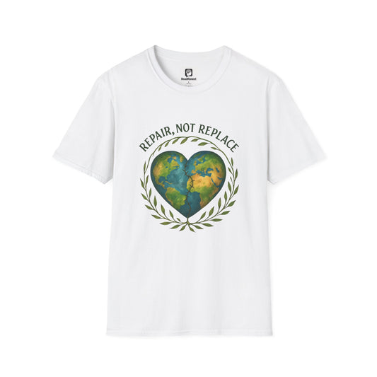 Eco-Friendly 'Repair, Not Replace' Heart Earth T-Shirt